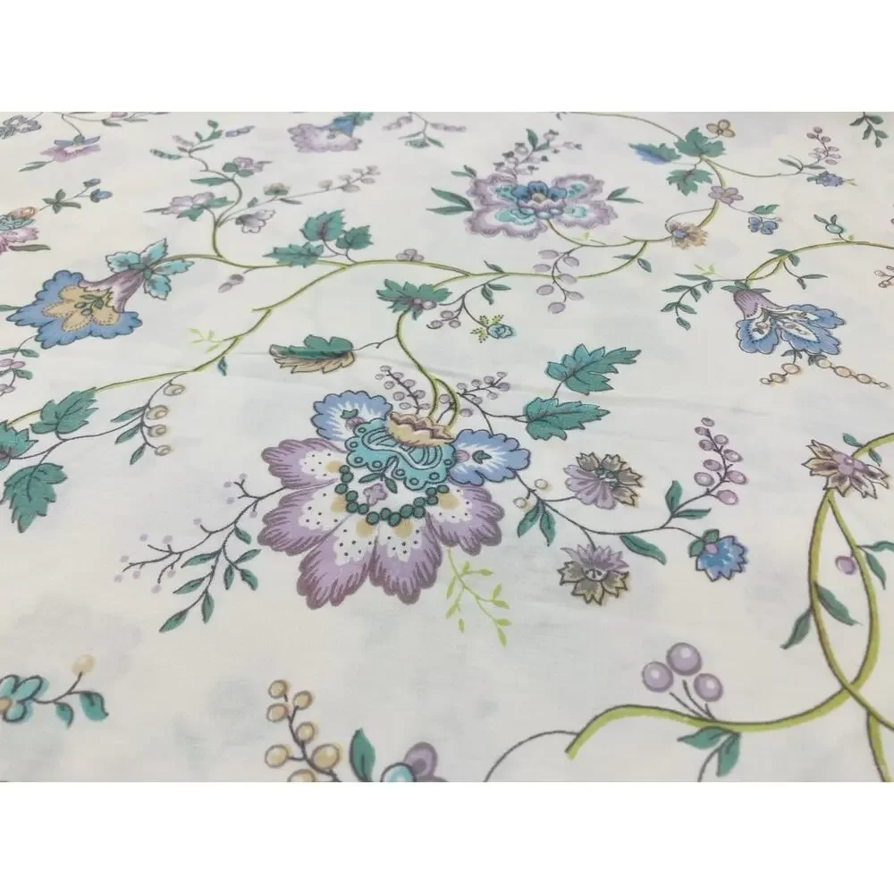 Vintage J P Stevens Utica Queen Flat Sheet Pink Purple Blue Flowers Mosaic Teal